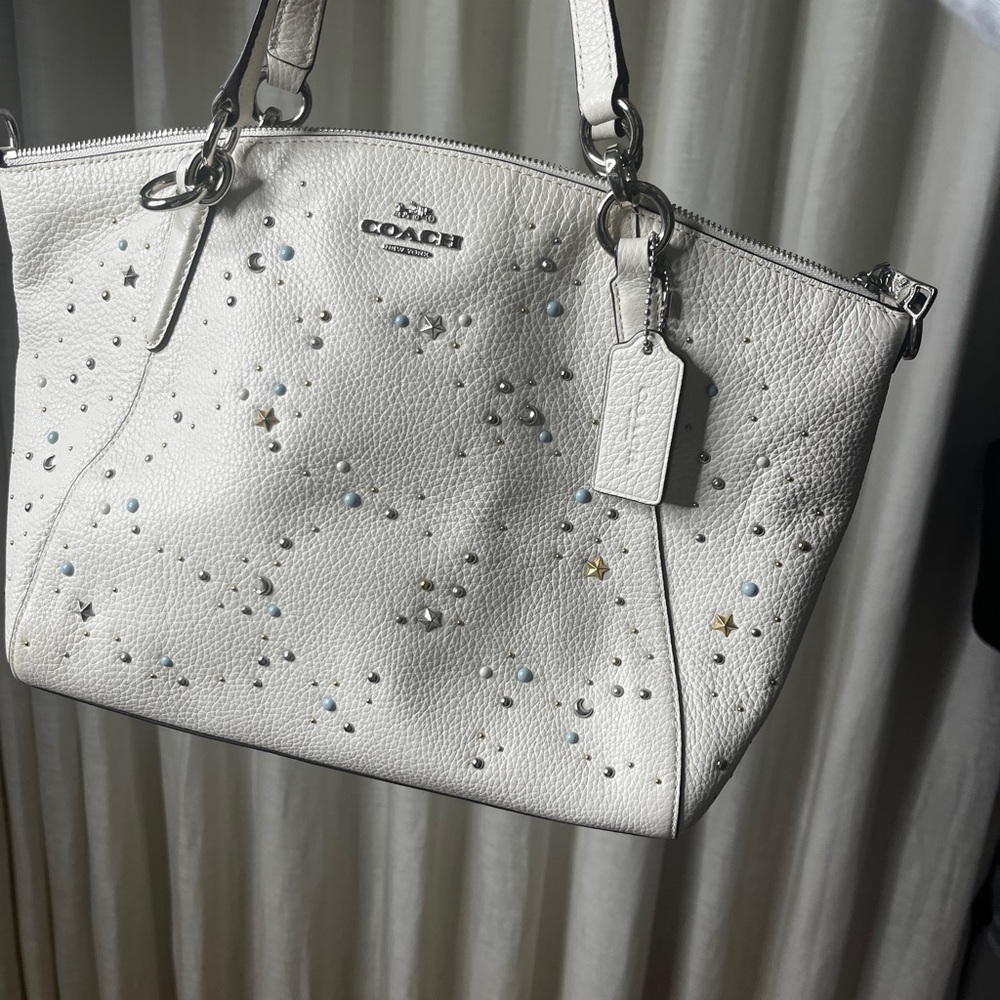 Coach White and Silver Shoulder Bag with Perforated Design